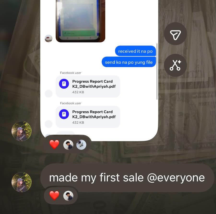 Student Messenger story — received the file, made a sale