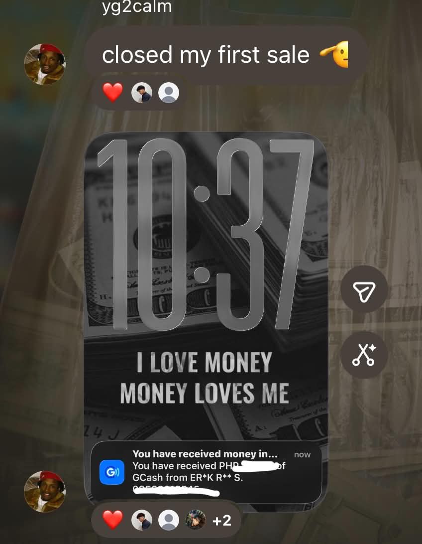 Student Instagram story — closed first sale, GCash notification