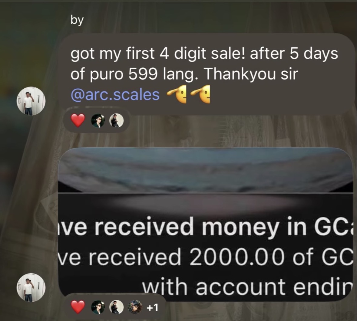 Student group chat — first 4-digit sale after 5 days of ₱599 sales